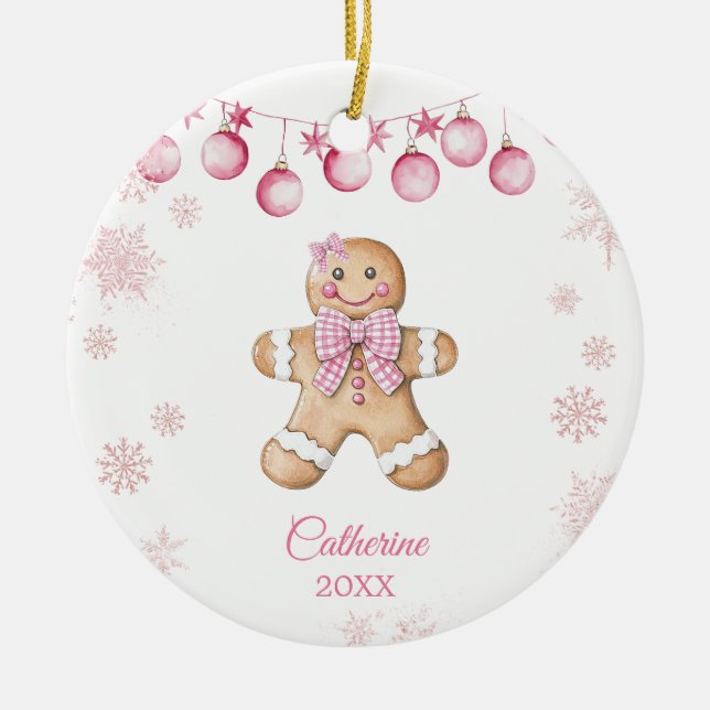 Pink Snowflake Girl Cookies Birthday  Keramik Ornament (Vorne)
