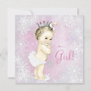 Pink Snowflake Girls Winter Wonderland Babydusche Einladung