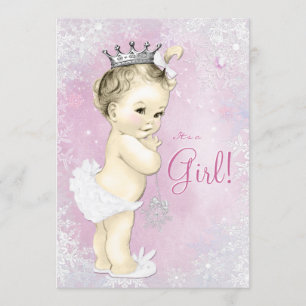 Pink Snowflake Girls Winter Wonderland Babydusche Einladung