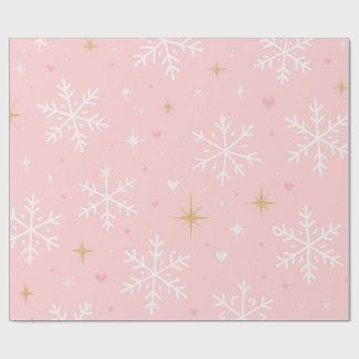 Pink Snowflake & Gold Sparkle Christmas Geschenkpapier