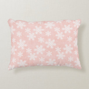 Pink Snowflake Holiday Weihnachten Feminine Dekokissen