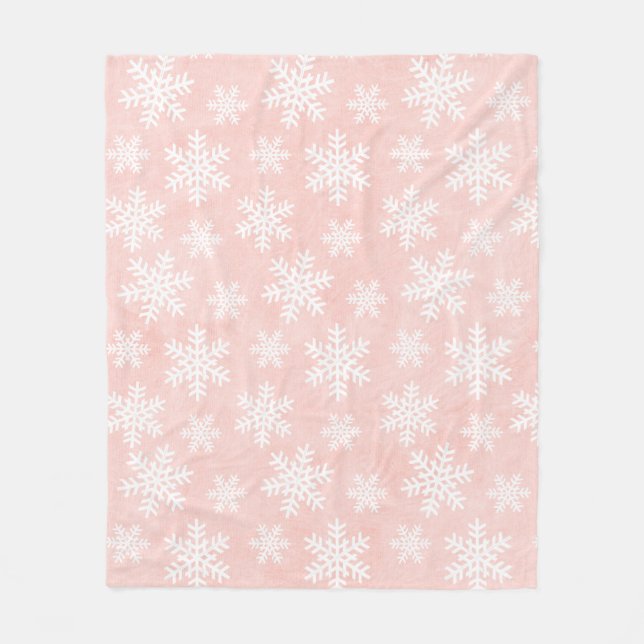 Pink Snowflake Holiday Weihnachten Feminine Fleecedecke (Vorderseite)