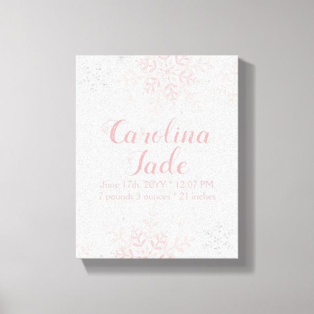 Pink Snowflake Kinderzimmer Babystatistik Leinwanddruck (Vorderseite)