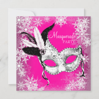 Pink Snowflake Masquerade Party Einladung