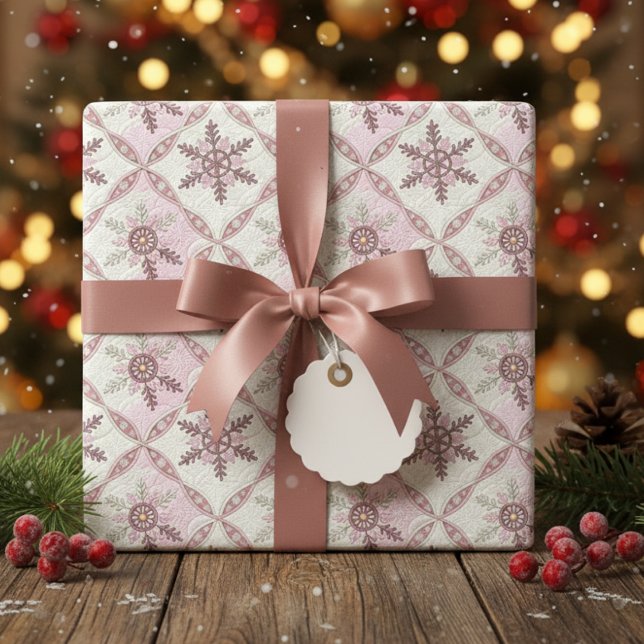 Pink Snowflake Muster Winter Geschenkpapier (Von Creator hochgeladen)