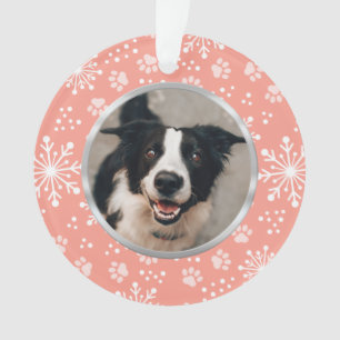 Pink Snowflake Paw Muster Pet Foto Ornament