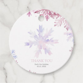 Pink Snowflake Round Favor Tag for First Birthday Geschenkanhänger
