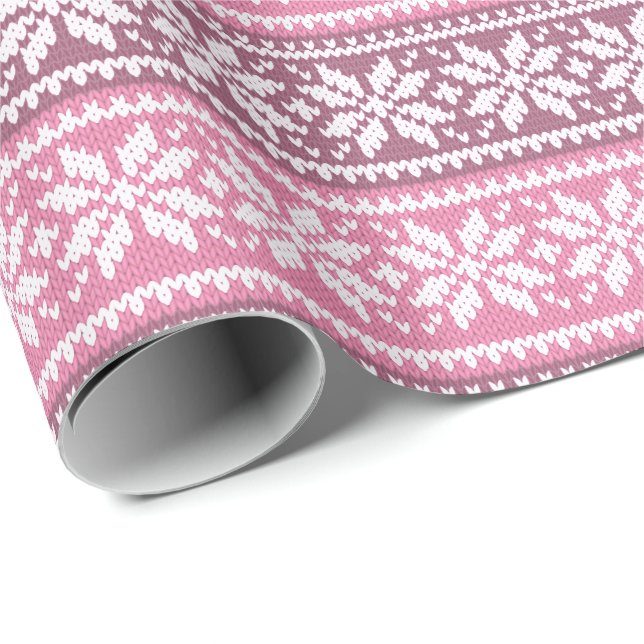 Pink Snowflake Strick Sweater Pattern Winter Geschenkpapier (Rolleneckpunkt)