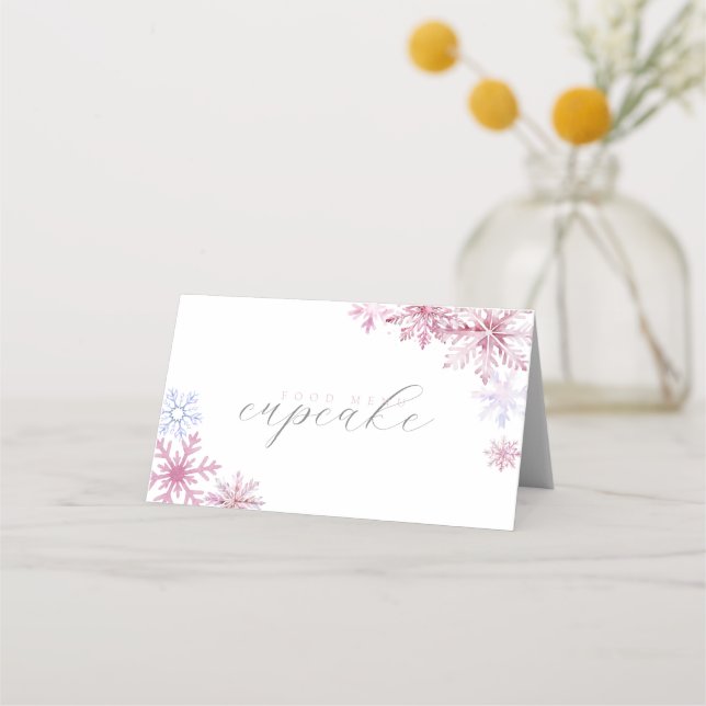 Pink Snowflake Tent Menu Card  Platzkarte (Vorderseite)