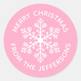 Pink Snowflake Weihnachtskleber Runder Aufkleber