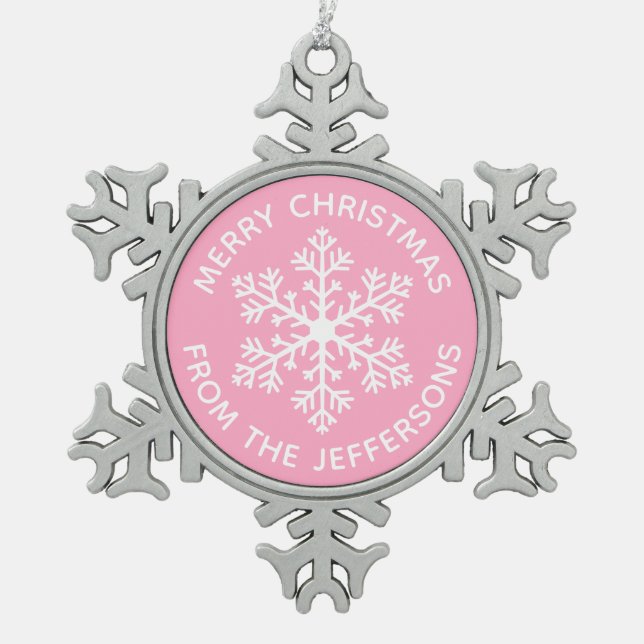 Pink Snowflake Weihnachtsschmuck Schneeflocken Zinn-Ornament (Vorderseite)