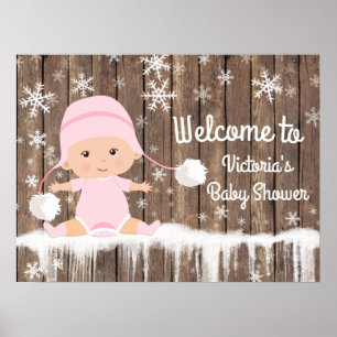 Pink Snowflake Winter Baby Duschzeichen Poster