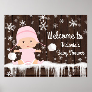 Pink Snowflake Winter Baby Duschzeichen Poster