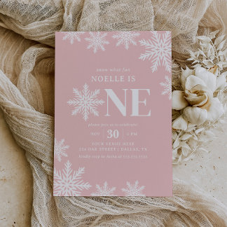Pink Snowflake Winter Girl 1. Geburtstag Einladung