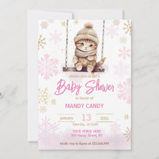 Pink Snowflake Winter Girl Baby Dusche Einladung