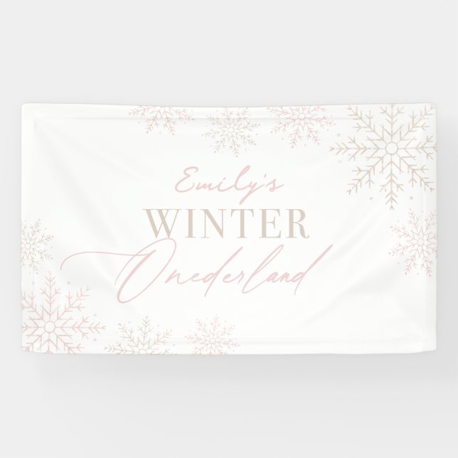 Pink Snowflake Winter Onederland 1. Geburtstag Banner (Horizontal)