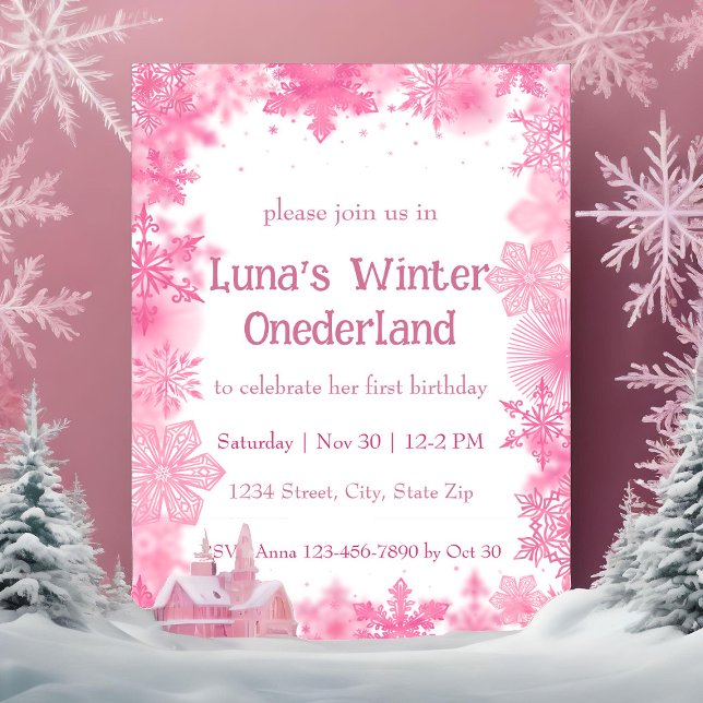 Pink Snowflake Winter Onederland Party Einladung (Von Creator hochgeladen)