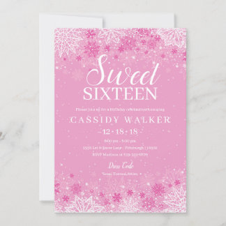 Pink Snowflake Winter Wonderland 16 . Geburtstag Einladung