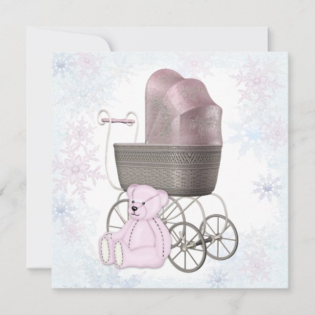 Pink Snowflake Winter Wonderland Babydusche Einladung (Vorderseite)