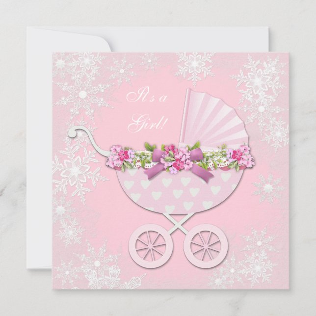Pink Snowflake Winter Wonderland Babydusche Einladung (Vorderseite)