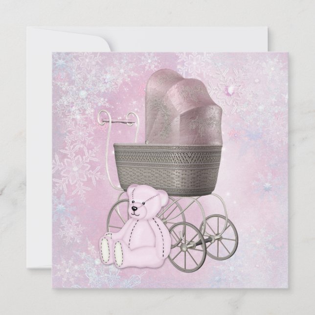 Pink Snowflake Winter Wonderland Babydusche Einladung (Vorderseite)