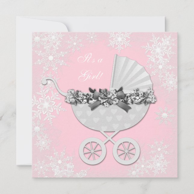Pink Snowflake Winter Wonderland Babydusche Einladung (Vorderseite)