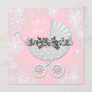 Pink Snowflake Winter Wonderland Babydusche Einladung