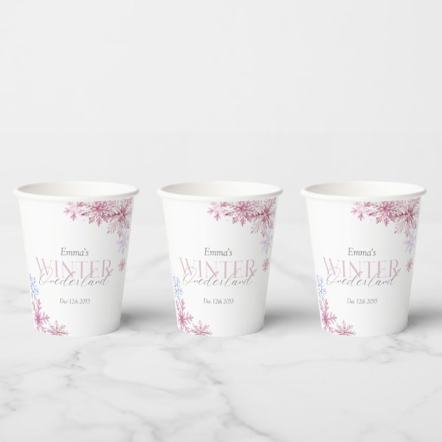 Pink Snowflake Winter Wonderland First Birthday Pappbecher (Multi)