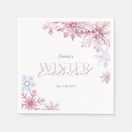 Pink Snowflake Winter Wonderland First Birthday Serviette