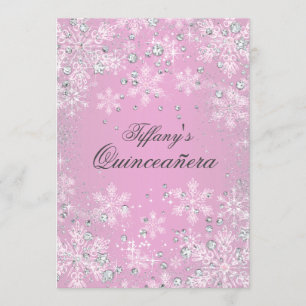 Pink Snowflake Winter Wonderland Quinceanera Einladung