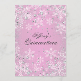 Pink Snowflake Winter Wonderland Quinceanera Einladung