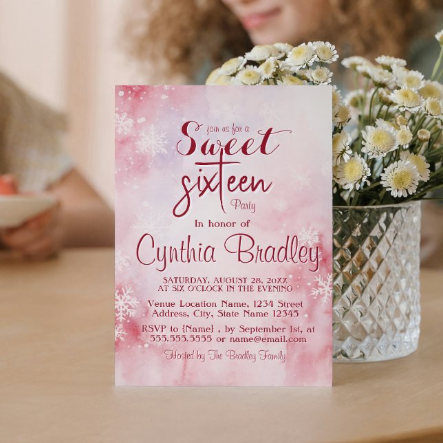 Pink Snowflakes 16 . Geburtstag Geburtstagsparty Einladung (Von Creator hochgeladen)