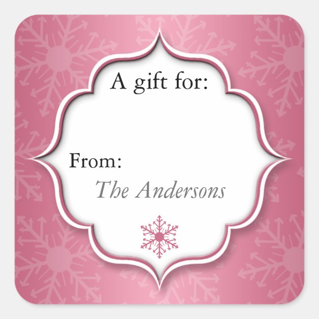 Pink Snowflakes Holiday Geschenk Aufkleber (Vorderseite)