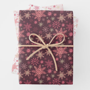 Pink Snowflakes Umschlagpapier Flachblatt Set 3 Geschenkpapier Set