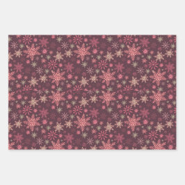Pink Snowflakes Umschlagpapier Flachblatt Set 3 Geschenkpapier Set
