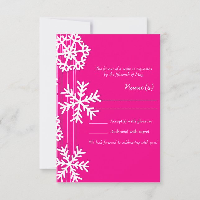 Pink Snowflakes Weihnachts RSVP Karte (Vorderseite)