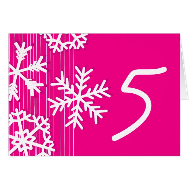Pink Snowflakes Weihnachtskarte Tischnummer (Vorderseite (Horizontal))