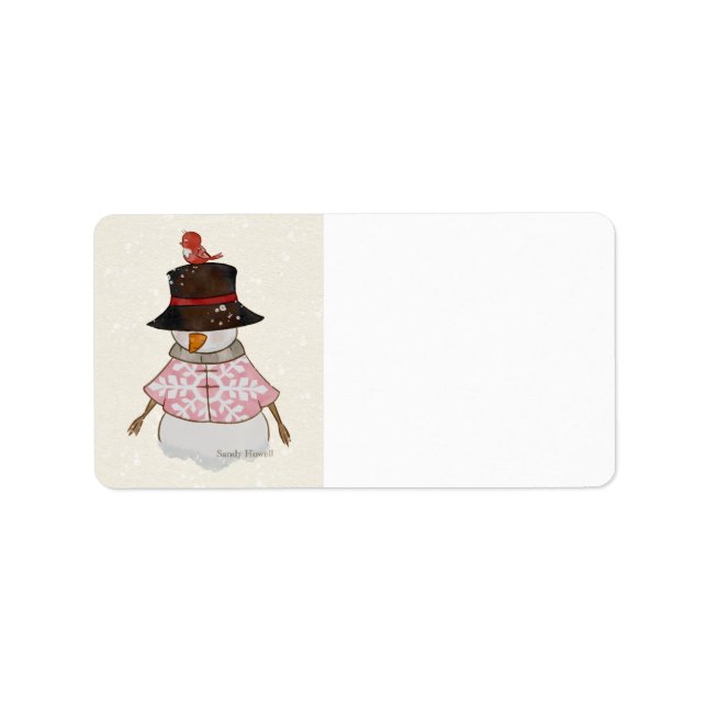 Pink Snowman Address Labels Adressaufkleber (Vorne)