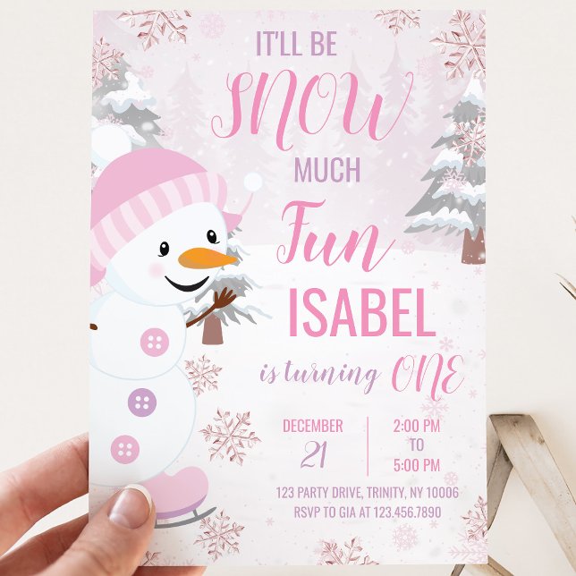 Pink Snowman Birthday Einladung (Von Creator hochgeladen)