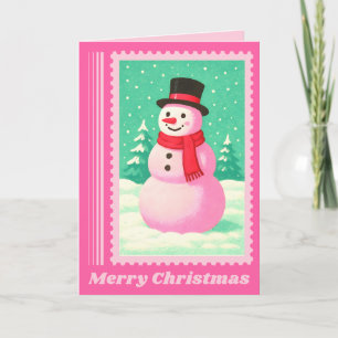Pink Snowman Christmas Postage Briefmarke Feiertagskarte