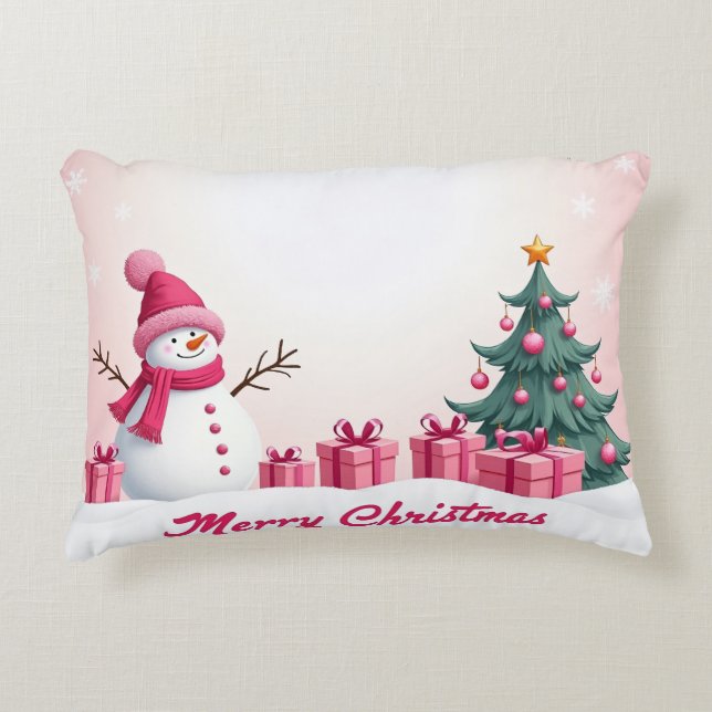Pink Snowman Dekokissen (Vorderseite)