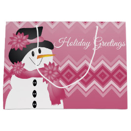 Pink Snowman Gemustert Große Geschenktüte