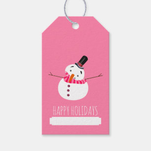 Pink Snowman, Happy Holidays Geschenkanhänger