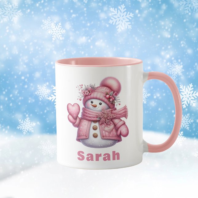 Pink Snowman Holding Sweet Heart Weihnachten Tasse (Pink Snowman Holding Sweet Heart Christmas Mug
)