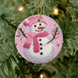 Pink Snowman Keramik Ornament