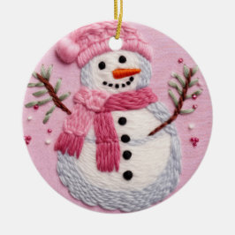 Pink Snowman Keramik Ornament