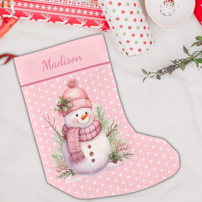 Pink Snowman Polka Dot Custom Christmas Strumpf Kleiner Weihnachtsstrumpf (Von Creator hochgeladen)