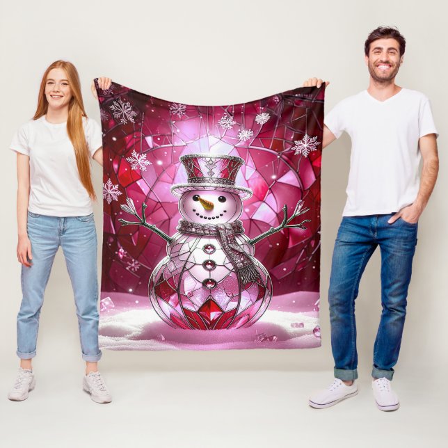 Pink Snowman Snowflakes Fleece Blanket (Beispiel)