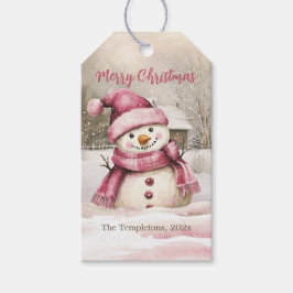 Pink Snowman Vintage Weihnachten Geschenkanhänger