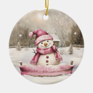Pink Snowman Vintage Weihnachten Keramik Ornament